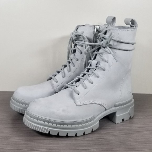 Steve Madden Jamisyn Lace-Up Leather Combat Boot, Light Gray, Womens Size 8 M - Picture 3 of 11